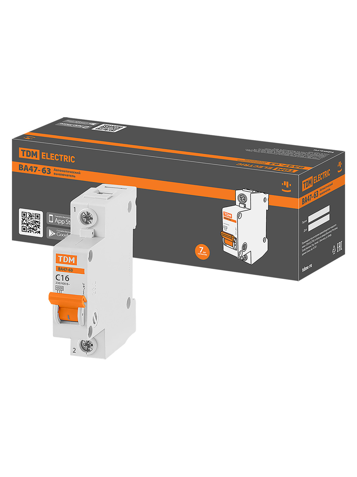 

Автоматический выключатель TDM ВА47-63 1Р 16А SQ0218-0003, ВА47-63