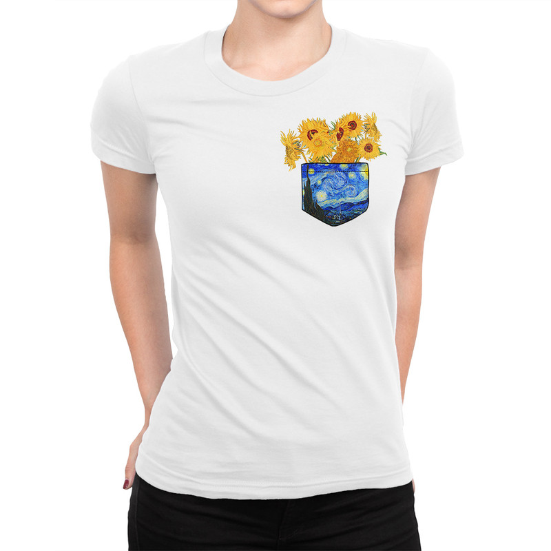 фото Футболка женская dream shirts подсолнухи в кармашке - ван гог-w белая s