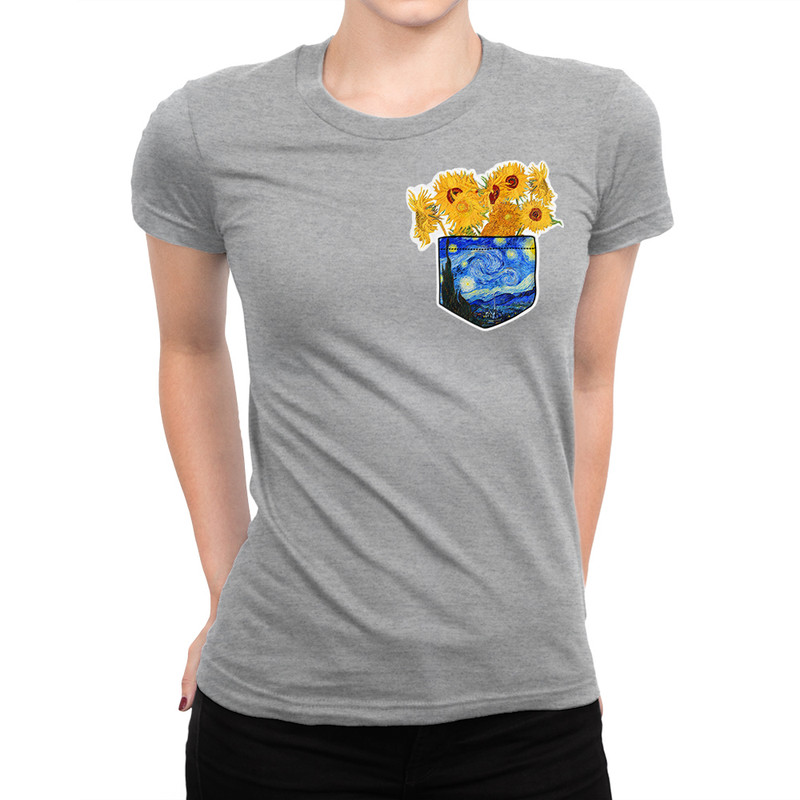 

Футболка женская Dream Shirts Подсолнухи в Кармашке - Ван Гог серая 3XL, Серый, Подсолнухи в Кармашке - Ван Гог