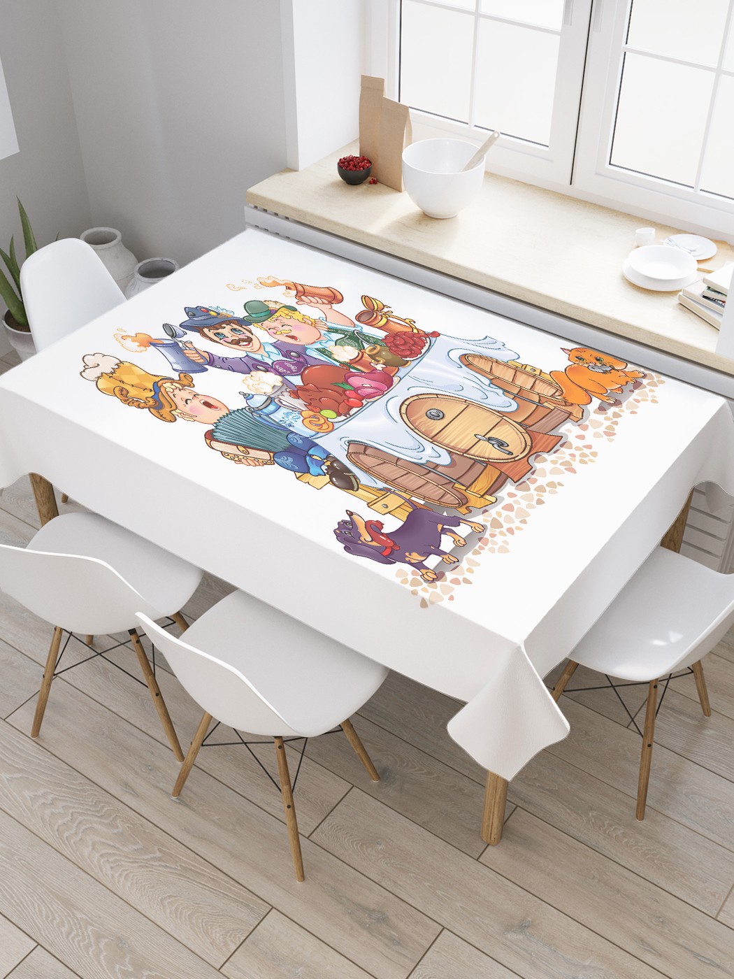 

Скатерть прямоугольная JoyArty "Хмельное застолье" из сатена, 120x145 см, Хмельное застолье