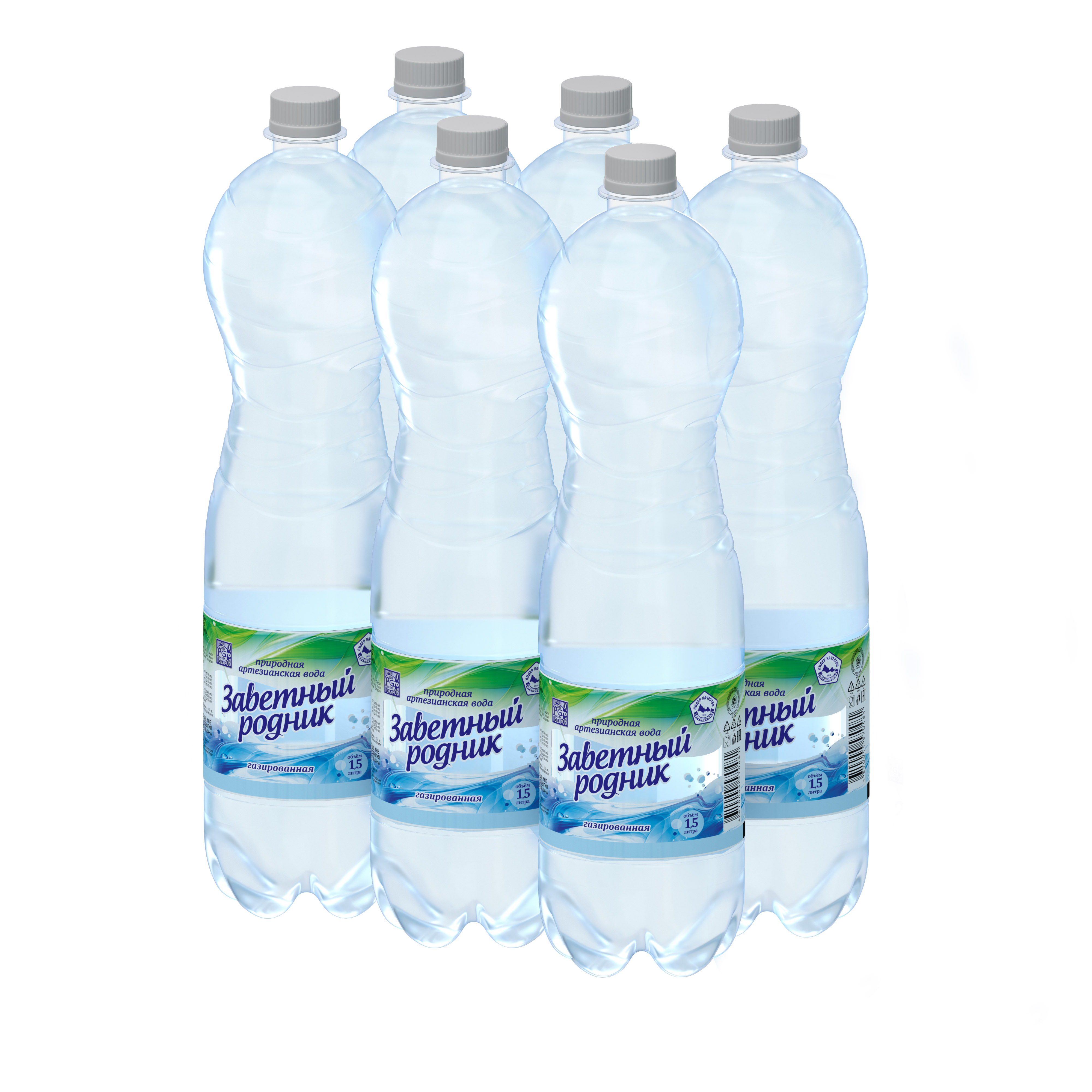 Природная вода Заветный родник питьевая артезианская газированная, 1,5 л x 6 шт