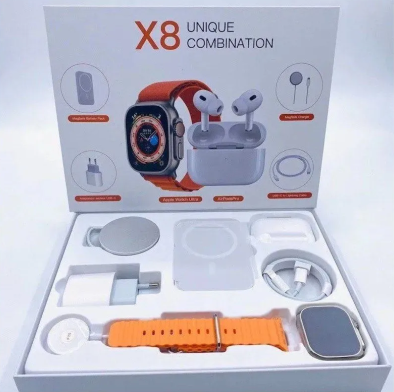 

Смарт-часы Smart Watch X8 серебристый/оранжевый (2024-36), X8