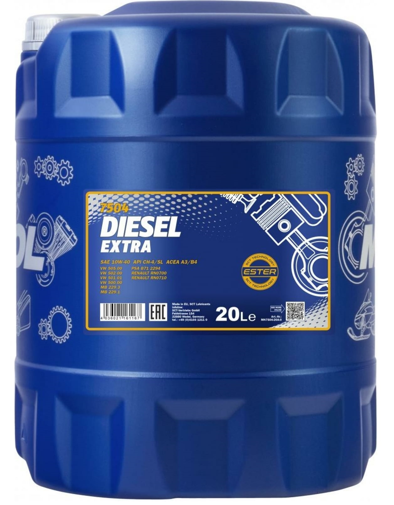 фото Mannol моторное масло diesel extra 10w40 20 л.