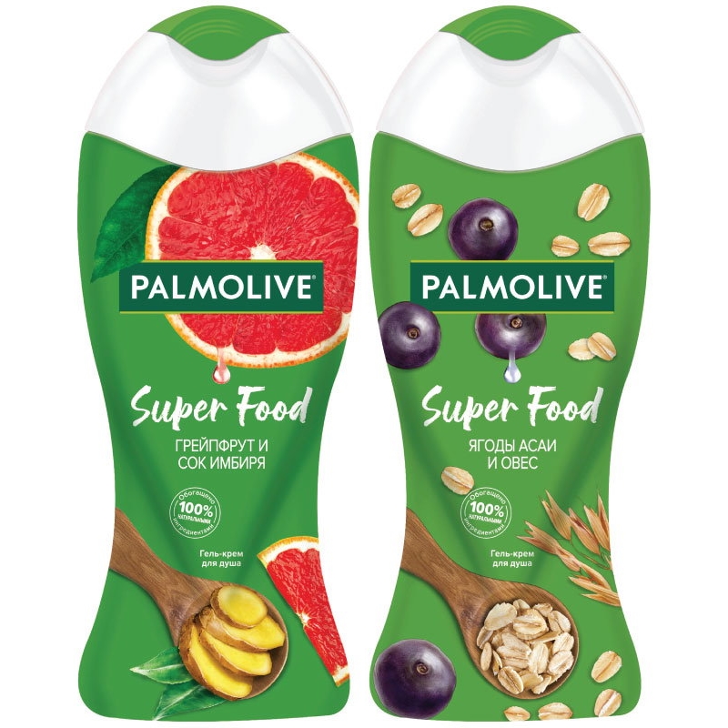 Набор Гель-кремов для душа Palmolive Super Food Грейпфрукт и Сок имбиря+Ягоды Асаи и Овес гель для укладки super goo