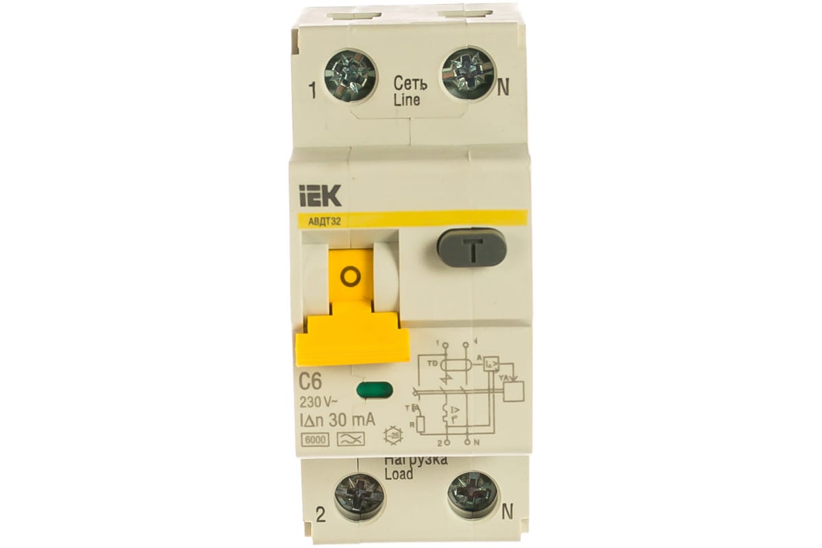 

Автоматический дифференциальный выключатель тока IEK 1п+N 2мод. C 6A 30mA тип A 6kA АВДТ-3