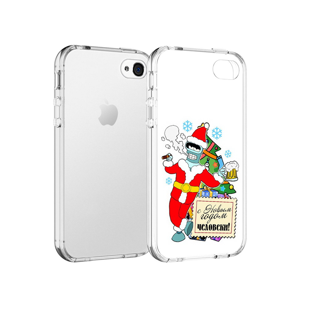 

Чехол MyPads Tocco для Apple iPhone 4 С новым годом человеки, Прозрачный, Tocco
