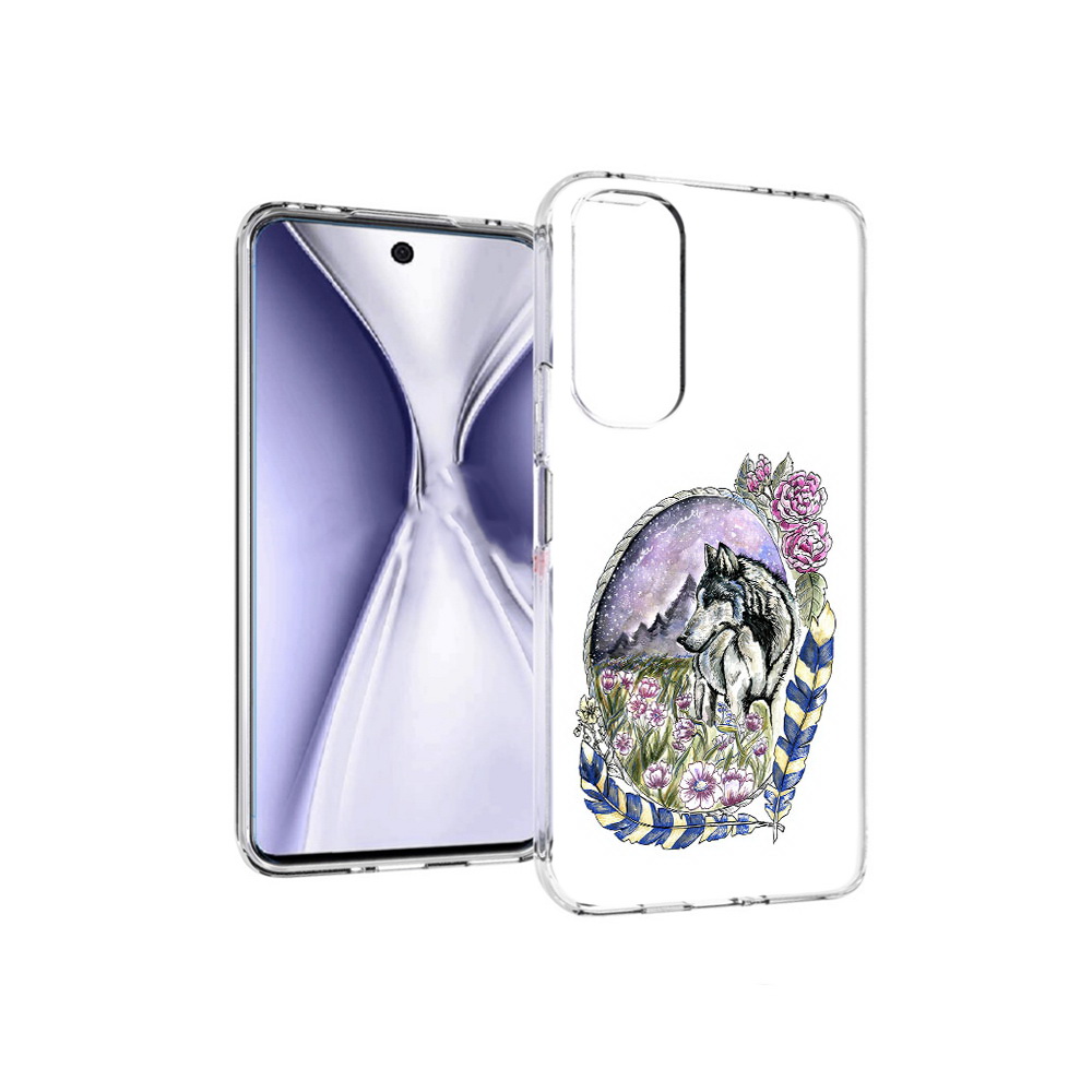 

Чехол MyPads Tocco для Huawei Honor X20 нарисованный волк в цветах с перьями, Прозрачный, Tocco