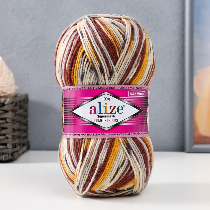 

Пряжа "Superwash comfort socks" 75% шерсть, 25% полиамид 420м/100гр (7652), Разноцветный