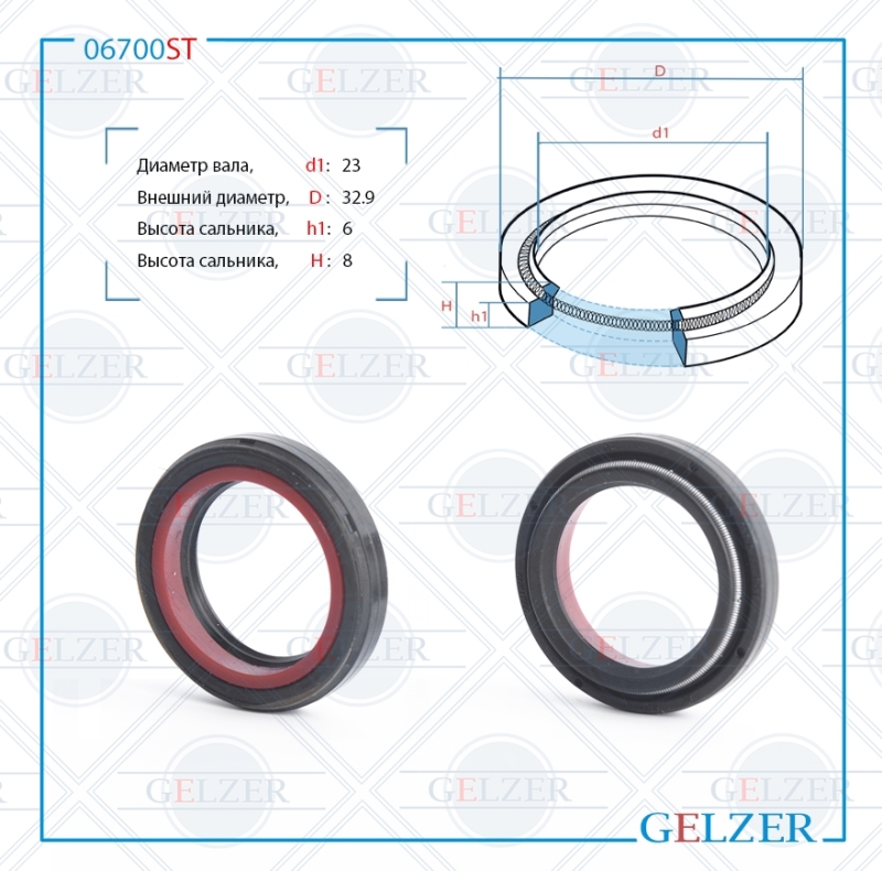 

Сальник рулевой рейки 23*32.9*6/8 (4V2) GELZER 06700ST