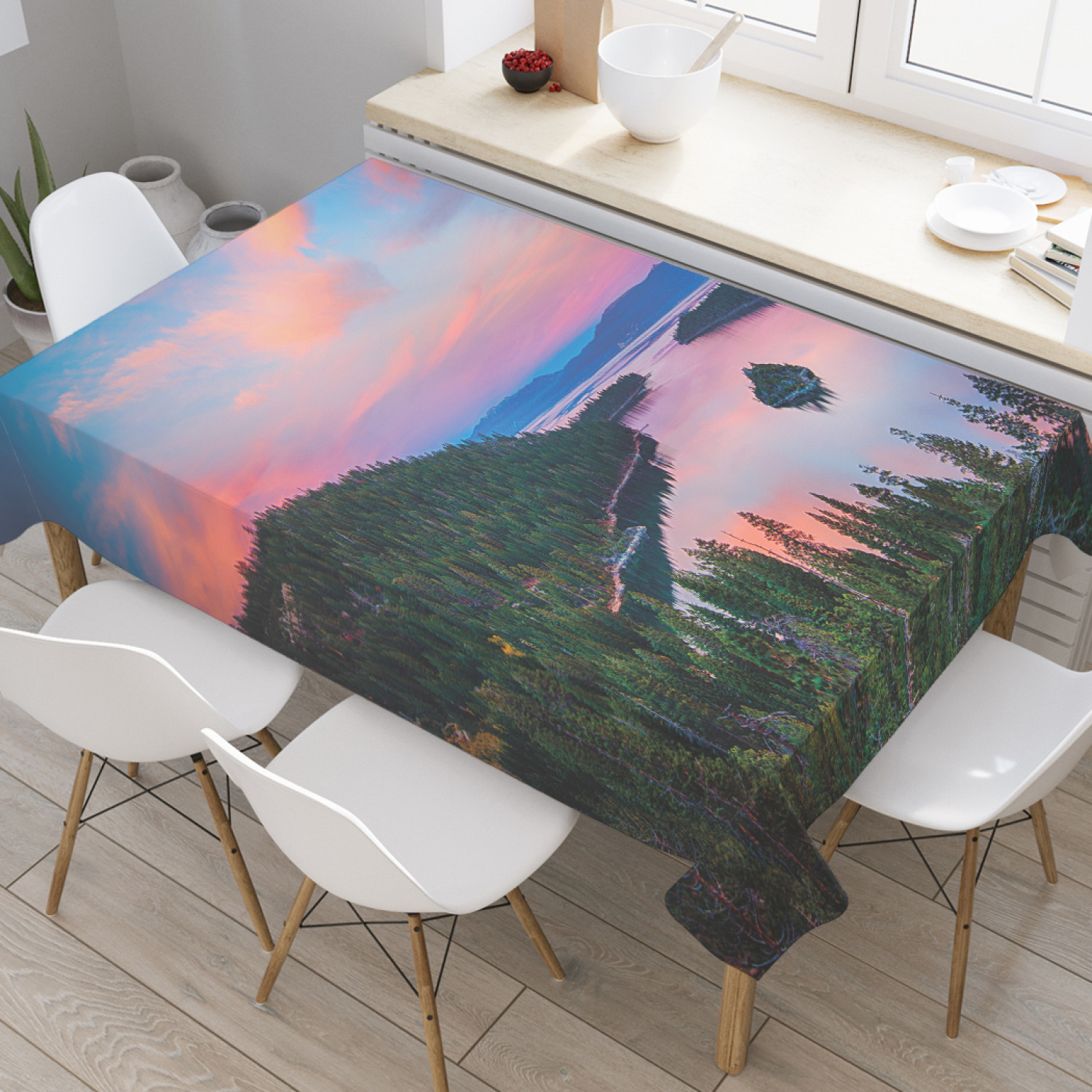 

Скатерть прямоугольная JoyArty "Озеро с островком" из сатена, 120x145 см, Озеро с островком