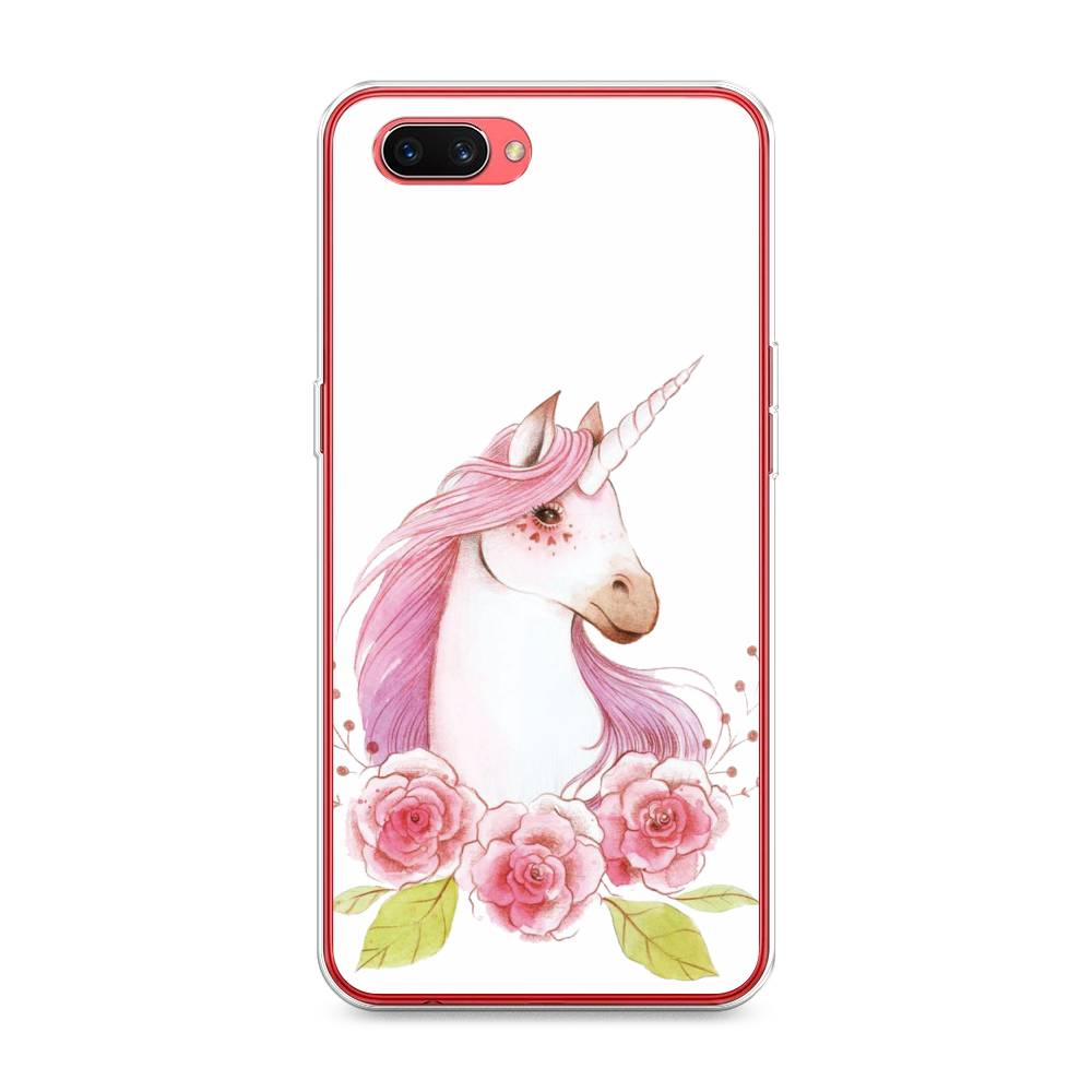 

Чехол для Oppo A3s "Единорог цветы", Белый;розовый;серый, 250650-1