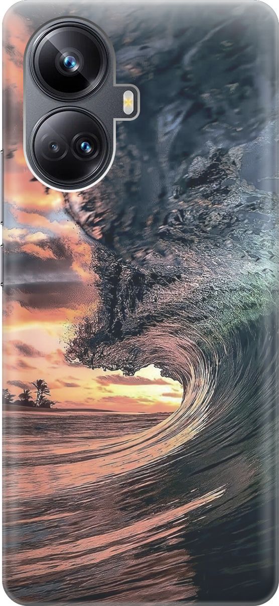 

Силиконовый чехол на Realme 10 Pro+ с принтом "Волна на закате", Оранжевый;синий, 158636