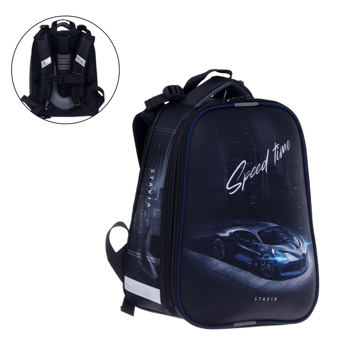 Рюкзак каркасный школьный 38 х 30 х 16 см, эргономичная спинка, Stavia Машина, черный