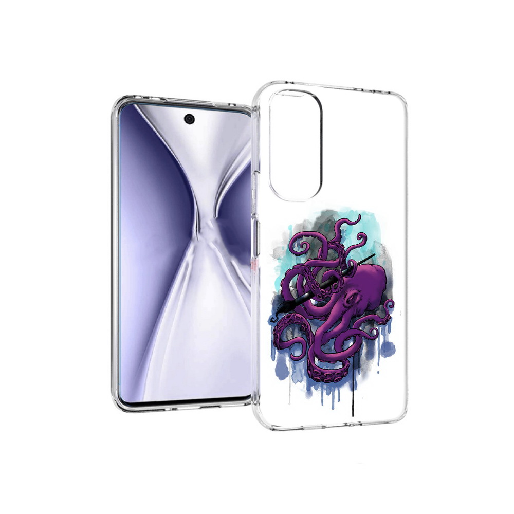 

Чехол MyPads Tocco для Huawei Honor X20 фиолетовый осьминог, Прозрачный, Tocco