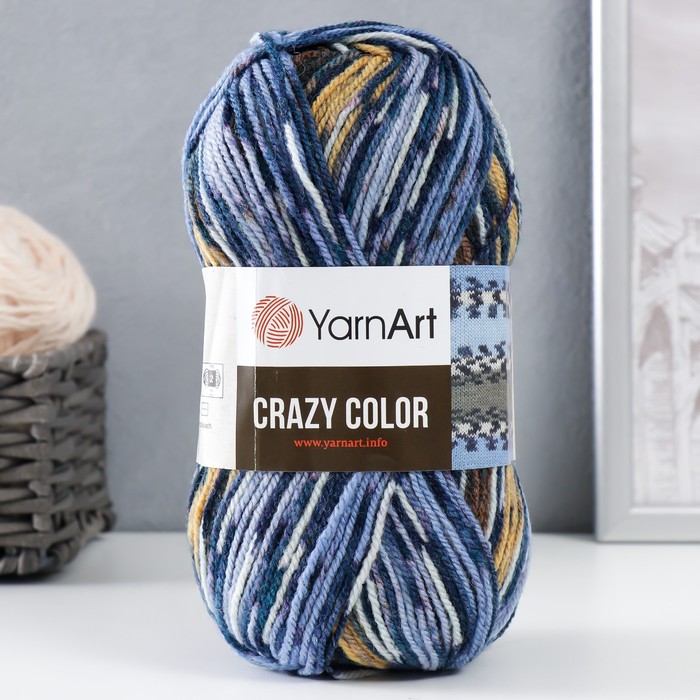 

Пряжа "Crazy color" 25% шерсть, 75% акрил 260м/100гр (182 син-голуб-корич-беж), Синий, Пряжа для вязания "Crazy color"