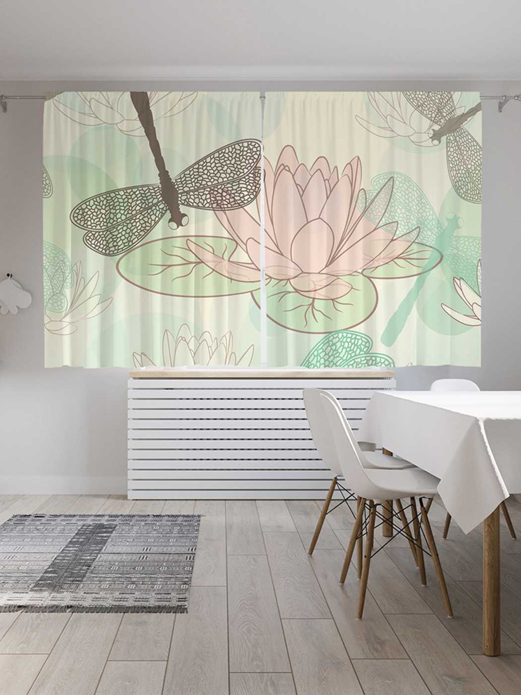 

Классические шторы JoyArty "Стрекозы над кувшинками", Oxford DeLux, 2 полотна 145x180 см, Стрекозы над кувшинками