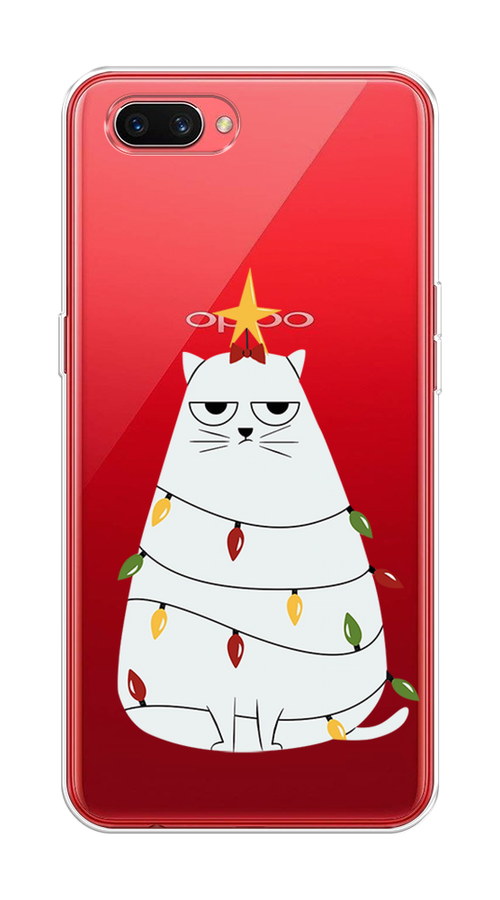 

Чехол на Oppo A3s "Котик в гирлянде", Белый;красный;желтый, 250650-1