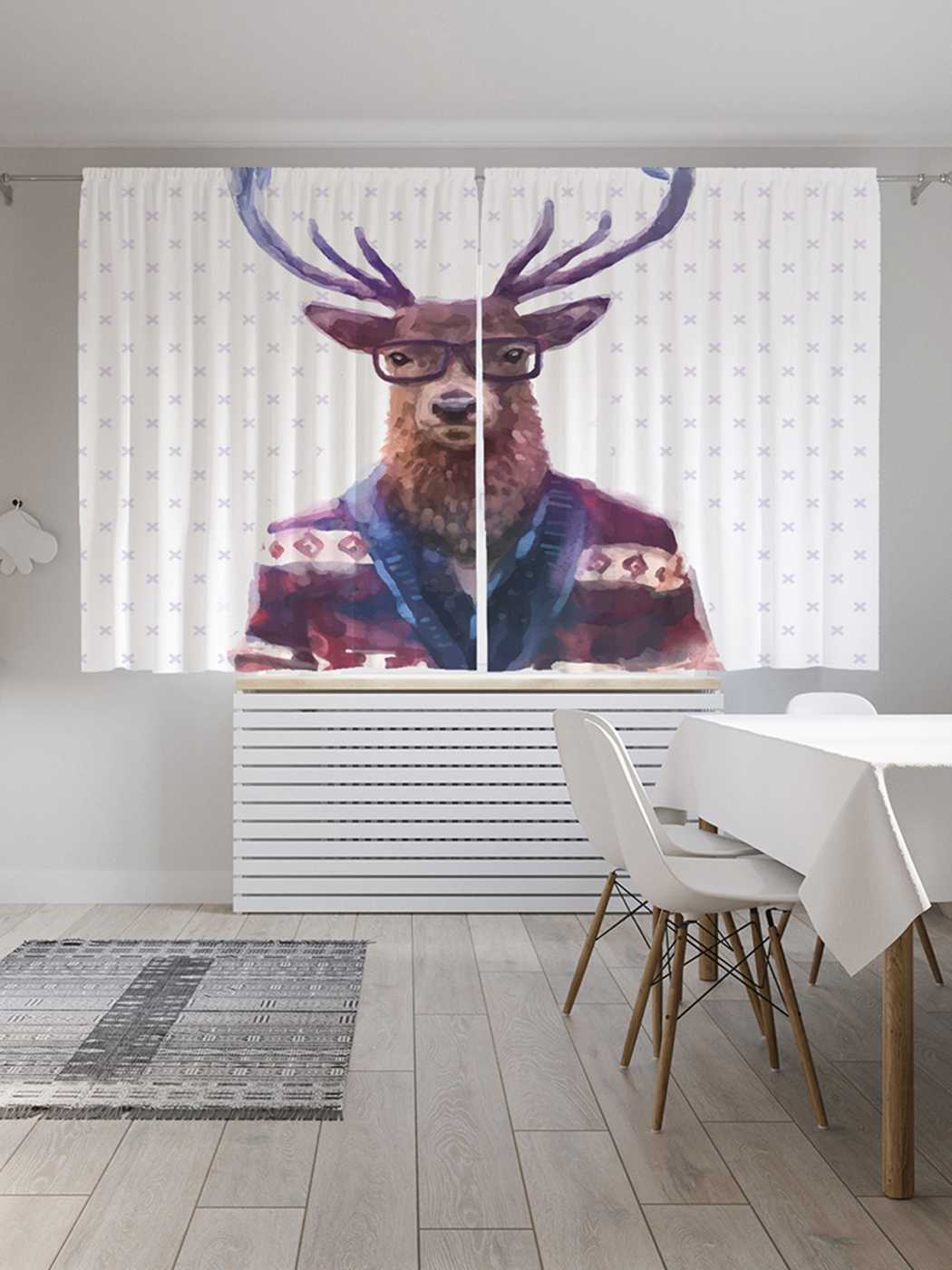 фото Классические шторы joyarty "олень в свитере", серия oxford delux, 2 полотна 145x180 см