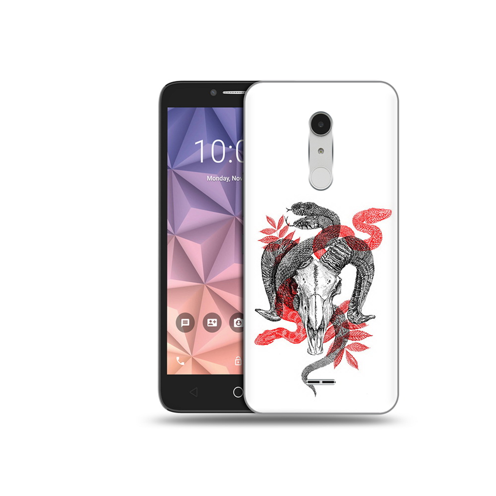 

Чехол MyPads Tocco для Alcatel A3 XL змея в черепе рисунок, Прозрачный, Tocco