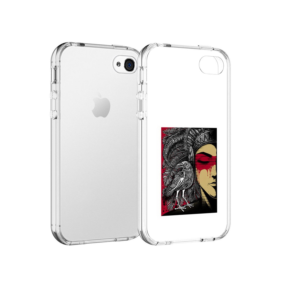 

Чехол MyPads Tocco для Apple iPhone 4 девушка с вороном в абстракции, Прозрачный, Tocco