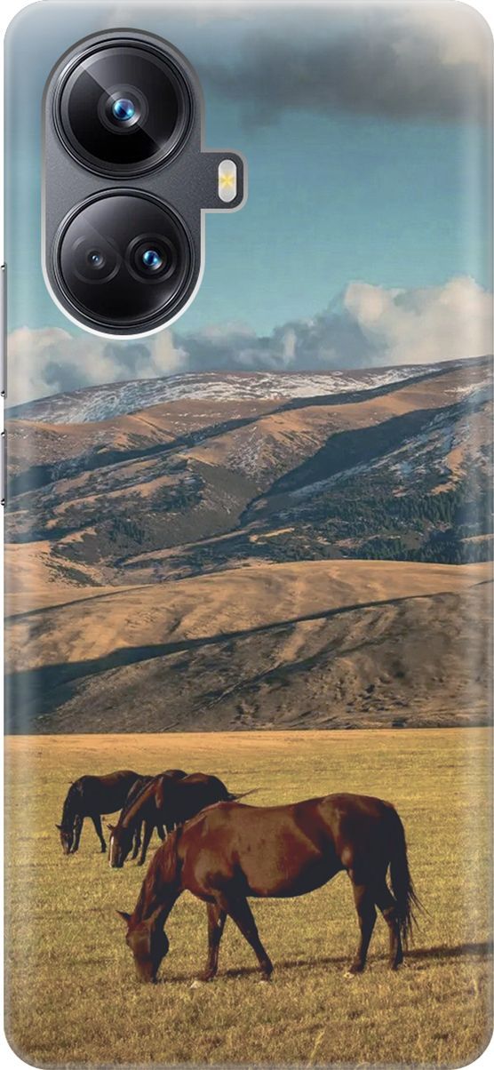 

Силиконовый чехол на Realme 10 Pro+ с принтом "Пастбище", Бежевый;коричневый, 158631