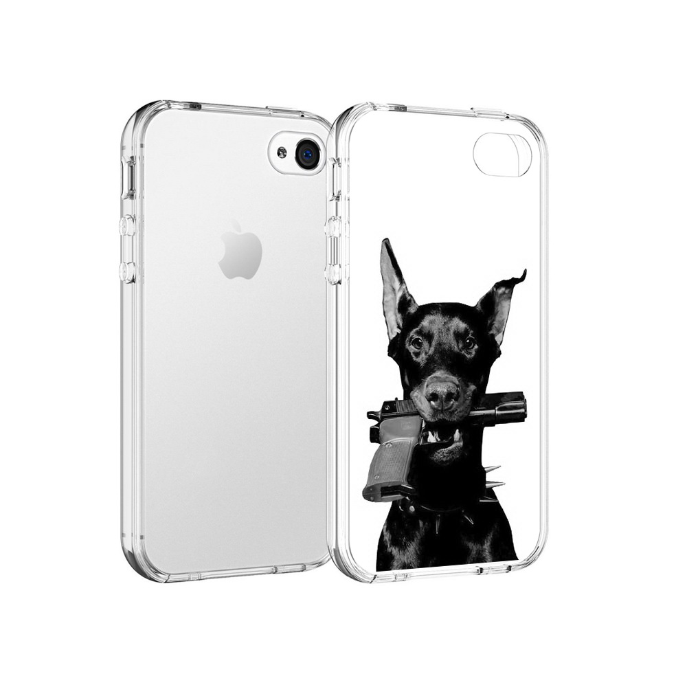 

Чехол MyPads Tocco для Apple iPhone 4 доберман с пистолетом, Прозрачный, Tocco