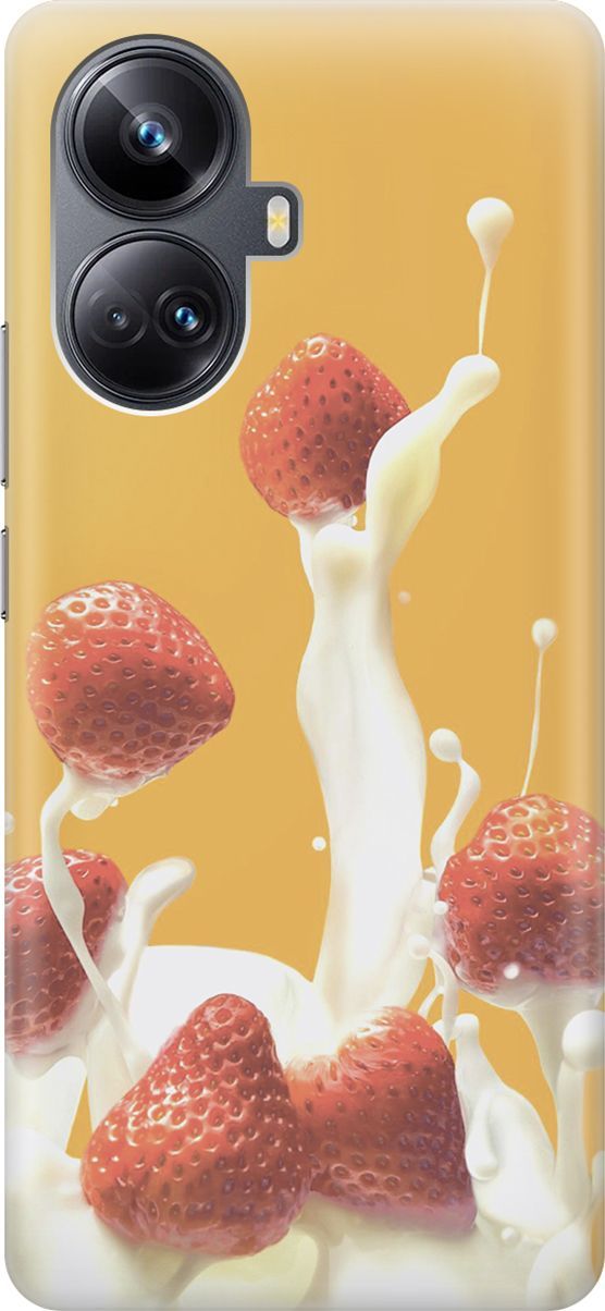 

Силиконовый чехол на Realme 10 Pro+ с принтом "Клубника и сливки", Белый;желтый, 158637