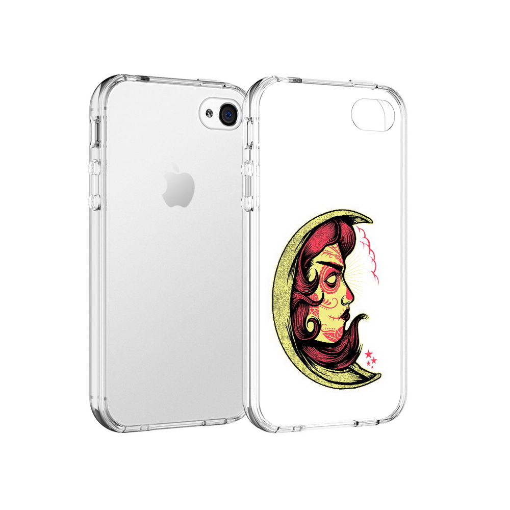 

Чехол MyPads Tocco для Apple iPhone 4 желтый полумесяц с лицом девушки, Прозрачный, Tocco