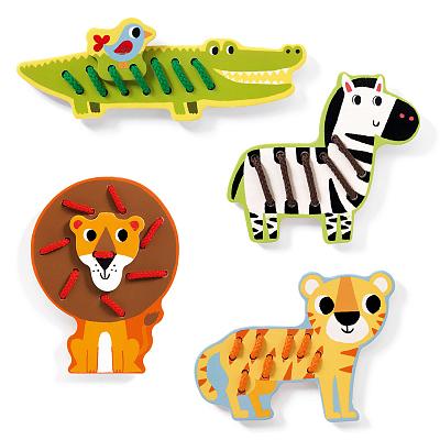 Шнуровка Djeco «Животные» деревянная игрушка djeco развивающая игра животные