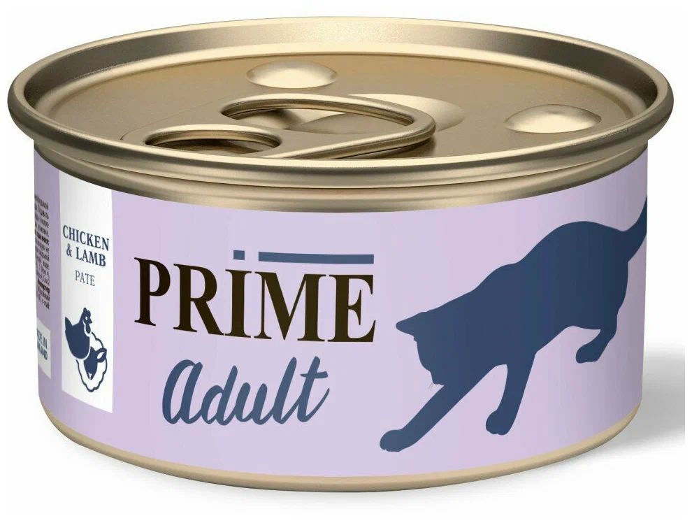 фото Влажный корм для кошек prime meat adult cat с курицей и ягненком, 75г