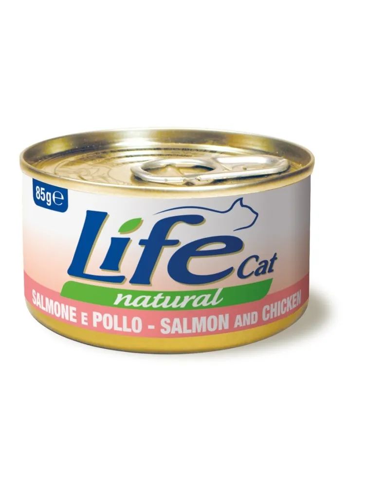 Консервы для кошек LIFECAT Natural с лососем и курицей в бульоне, 85г