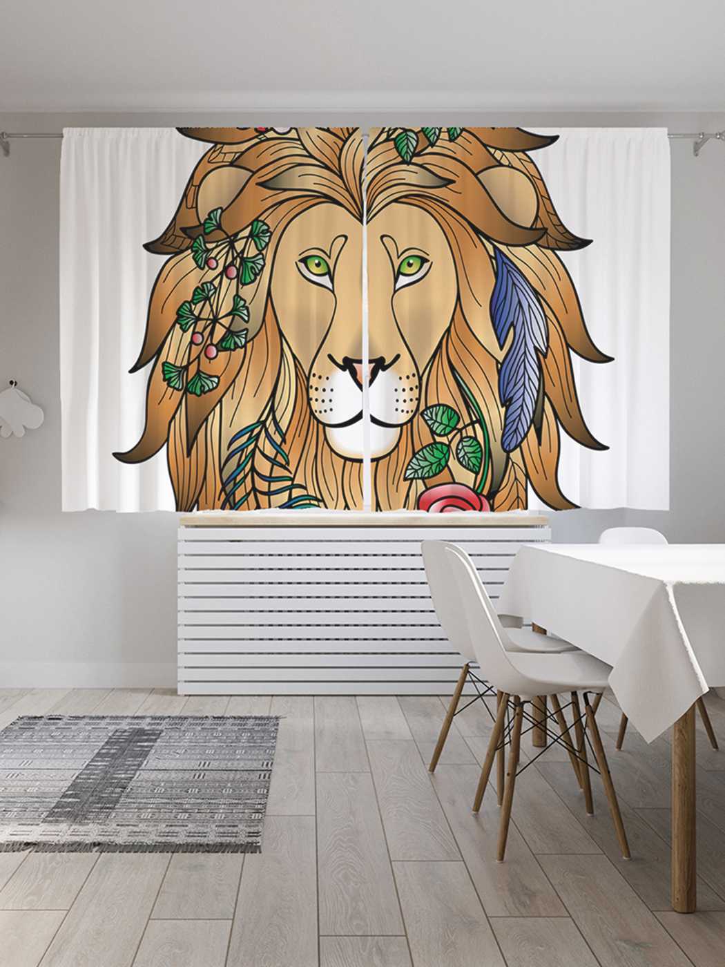 фото Классические шторы joyarty "лев в растениях", серия oxford delux, 2 полотна 145x180 см