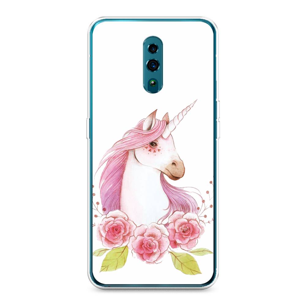 

Чехол для Oppo Reno "Единорог цветы", Белый;розовый;серый, 250750-1
