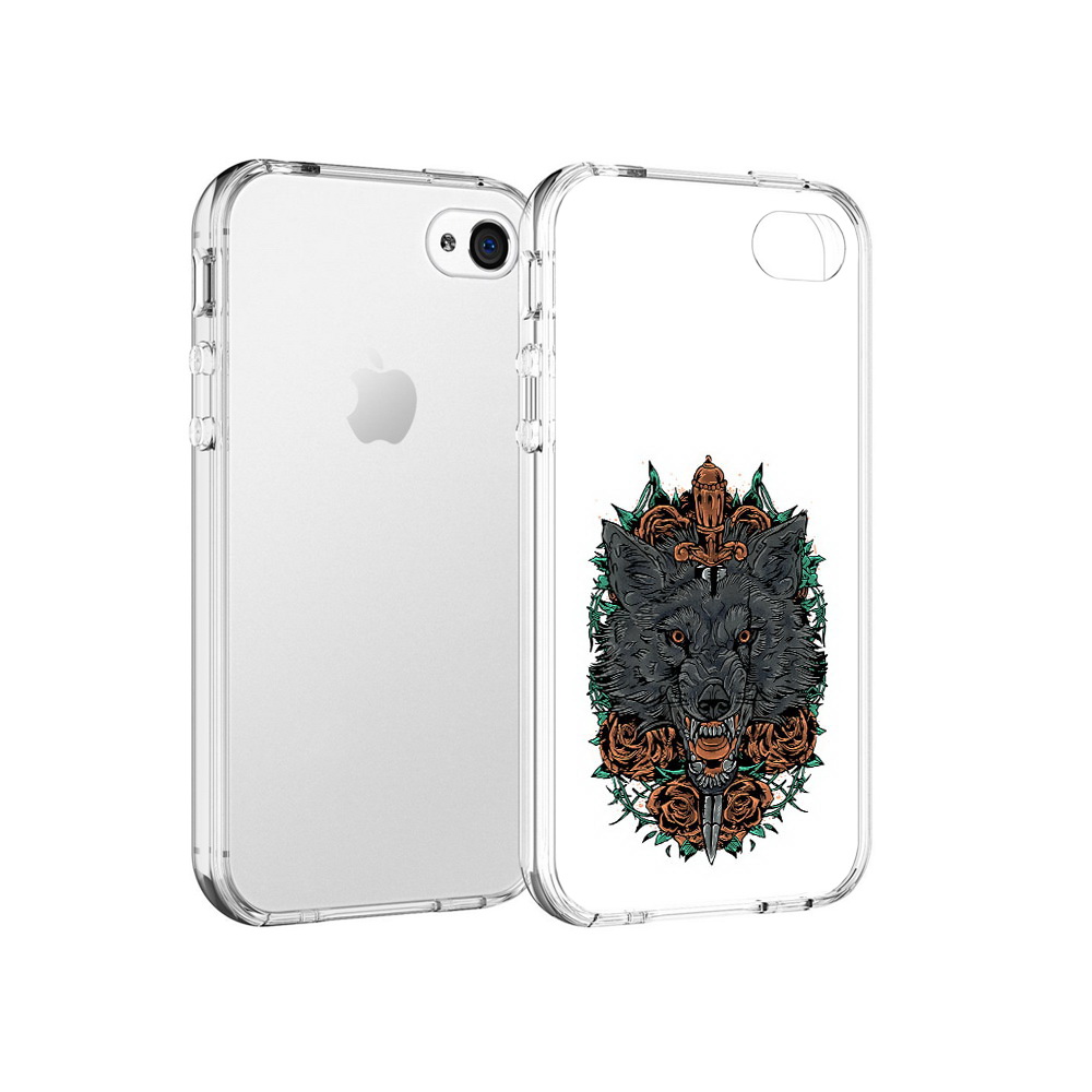 

Чехол MyPads Tocco для Apple iPhone 4 красивый злой волк, Прозрачный, Tocco