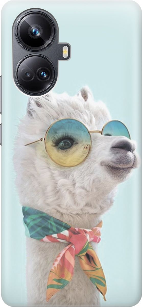 

Силиконовый чехол на Realme 10 Pro+ с принтом "Стильная лама", Белый;голубой, 158631