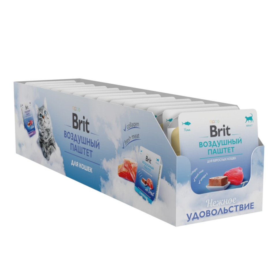 

Консервы для кошек Brit Adult с тунцом, воздушный паштет, 14шт по 100г, для взрослых