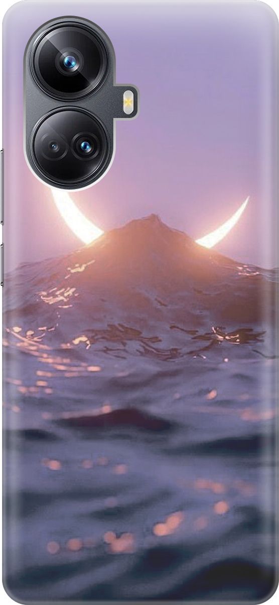 

Силиконовый чехол на Realme 10 Pro+ с принтом "Месяц и море", Желтый;розовый, 158636
