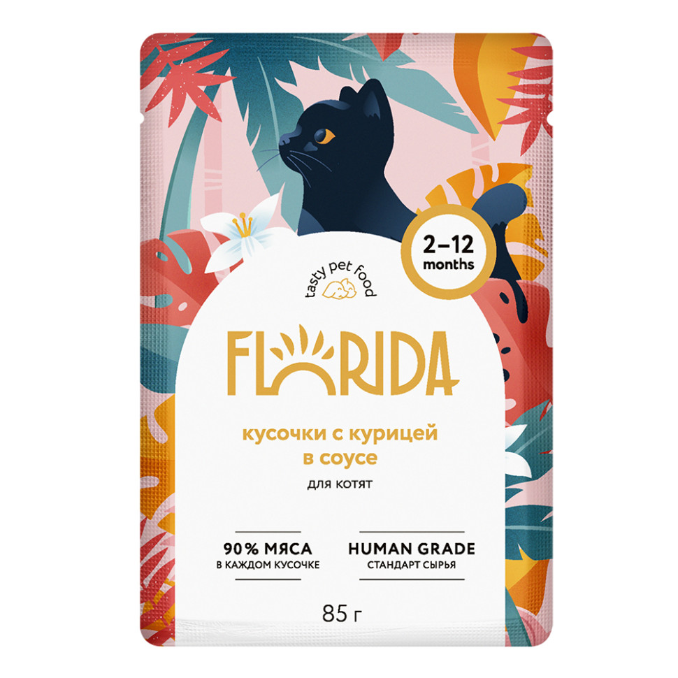 фото Паучи для котят florida с курицей кусочки в соусе - 85 г х 12 шт