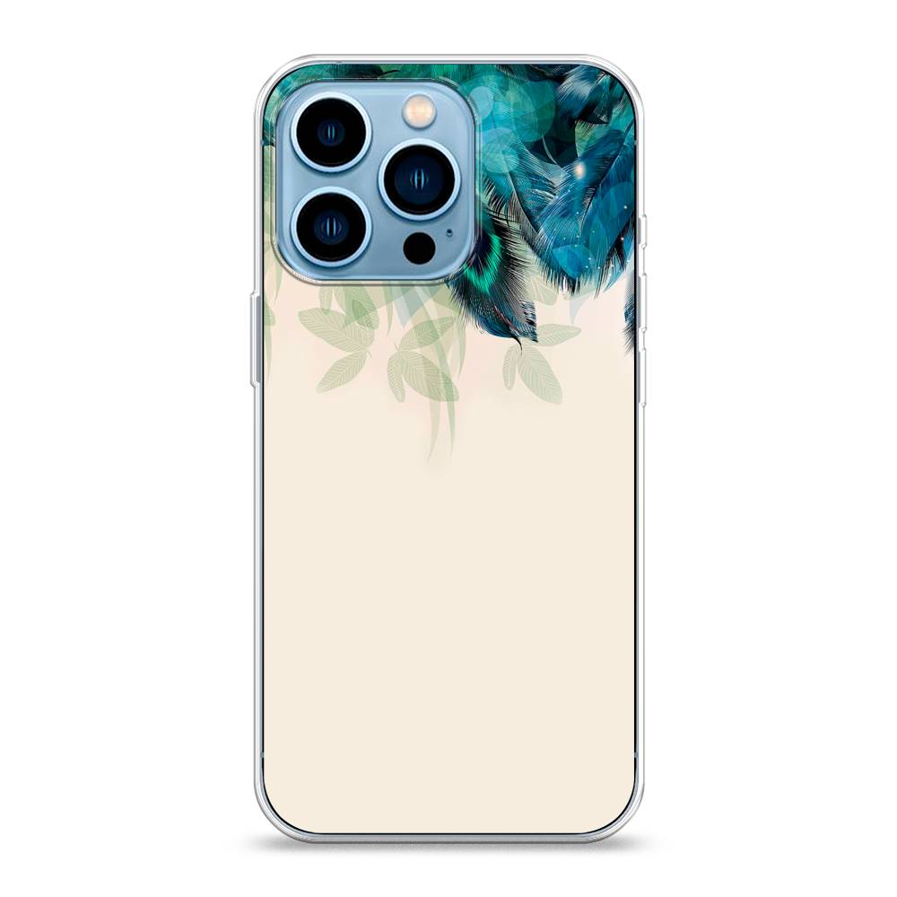 фото Силиконовый чехол "перья голубого цвета" на apple iphone 13 pro awog
