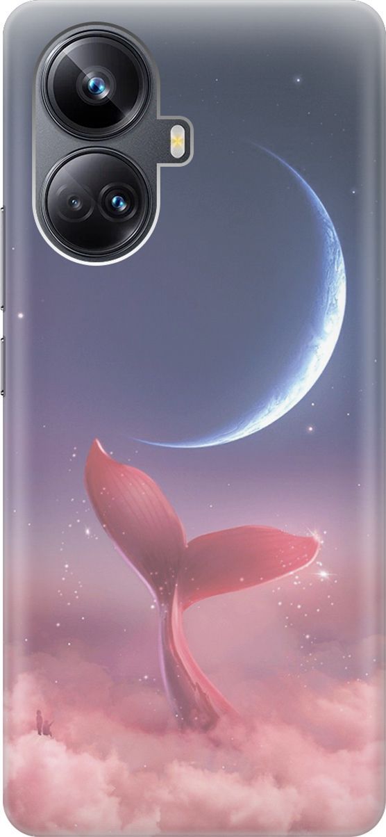 

Силиконовый чехол на Realme 10 Pro+ с принтом "Небесный кит", Розовый;синий, 158625