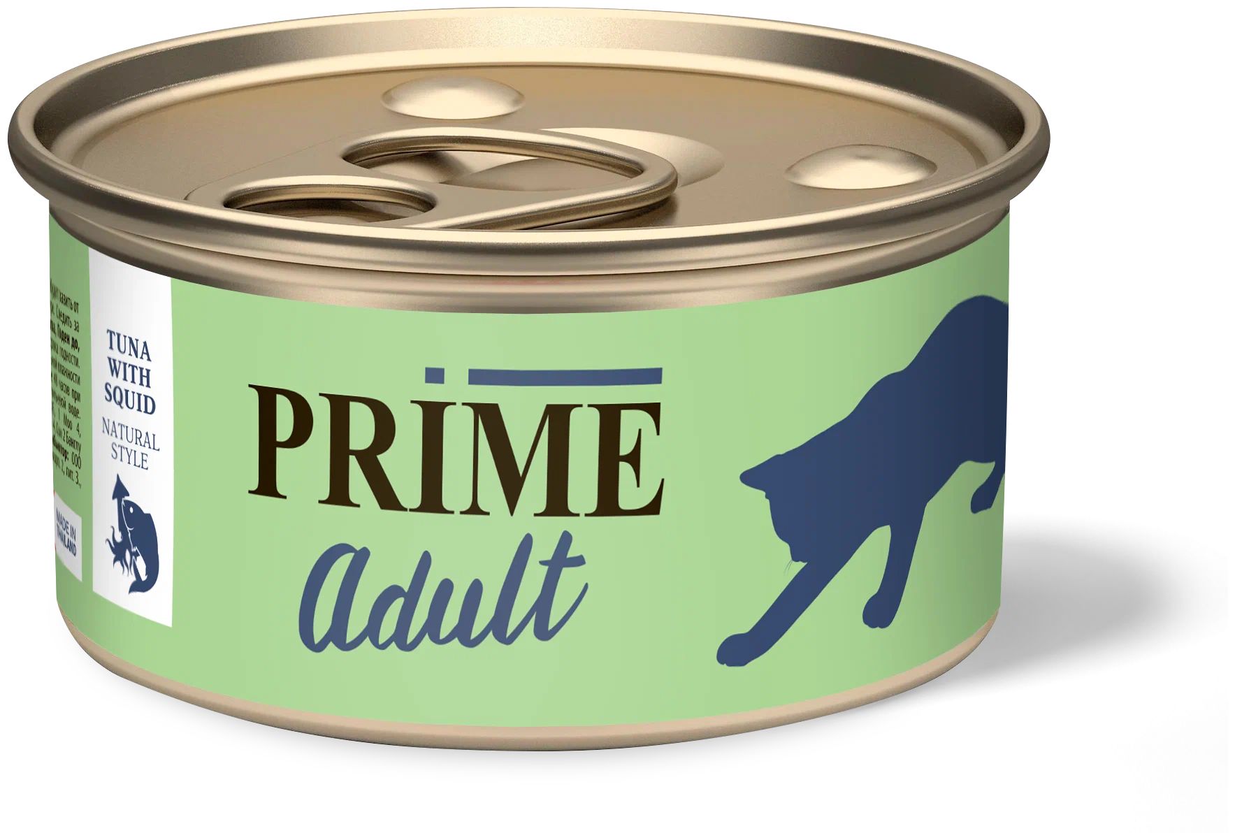 фото Влажный корм для кошек prime meat adult cat с тунцом и кальмаром в собственном соку, 70 г