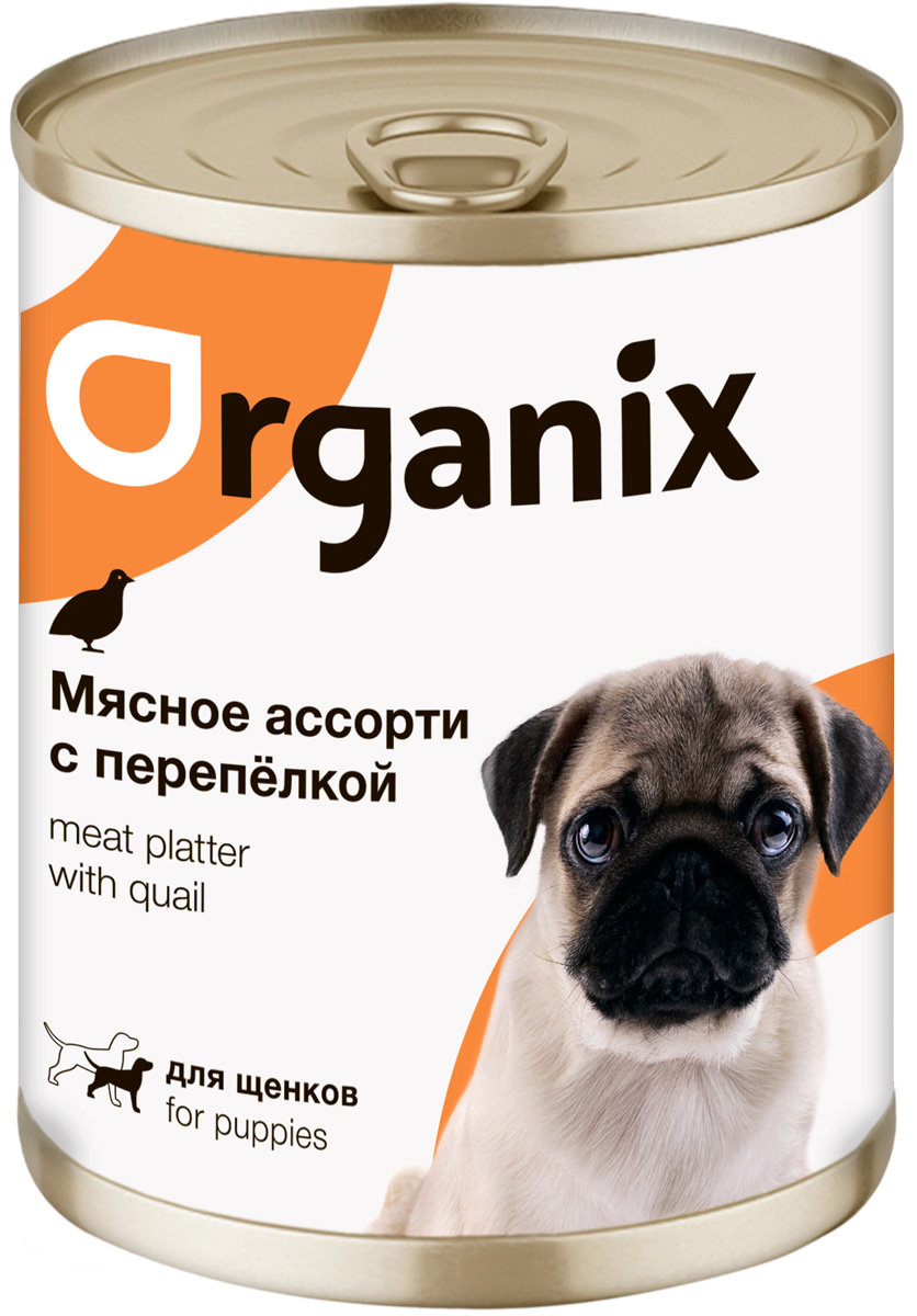 

Консервы для щенков ORGANIX Мясное ассорти с перепелкой, 400 г