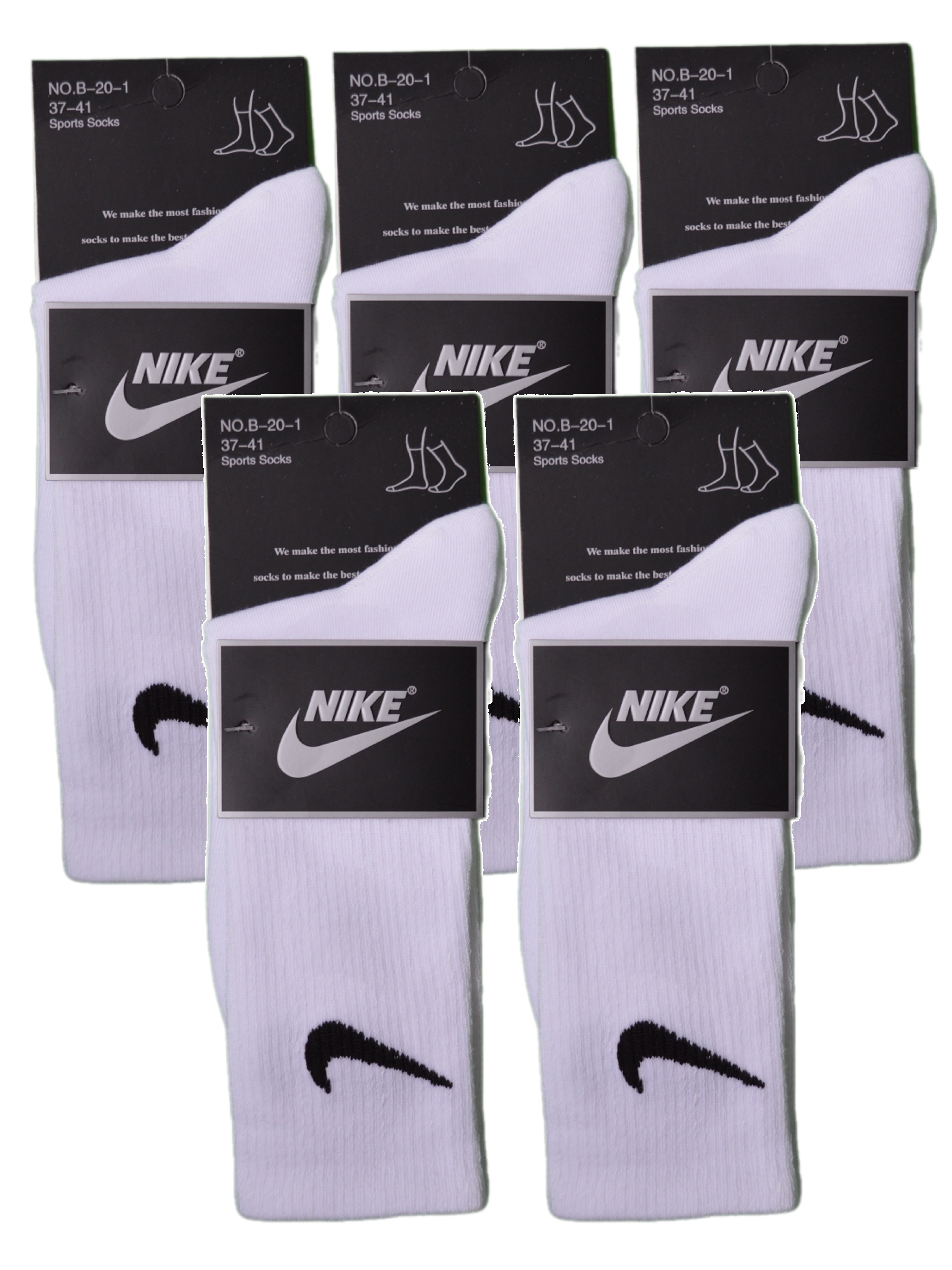 Комплект носков женских Nike NI-NO.B-20-1_1-5 белых 37-41, 5 пар