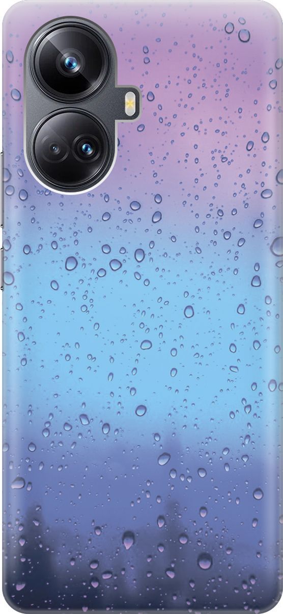 

Силиконовый чехол на Realme 10 Pro+ с принтом "Капли на стекле", Голубой;синий, 158636