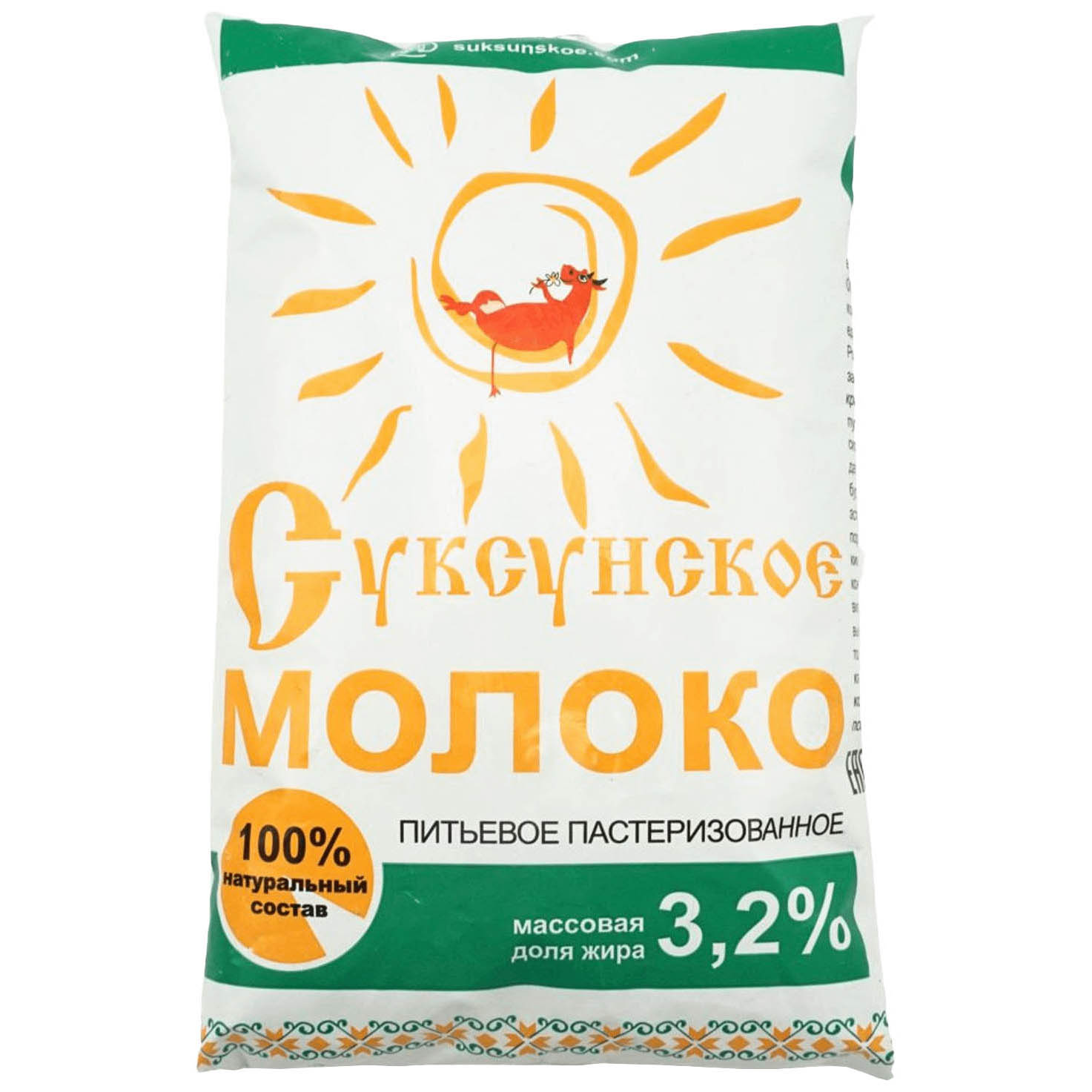 

Молоко 3,2% коровье пастеризованное 900 мл Суксунское БЗМЖ