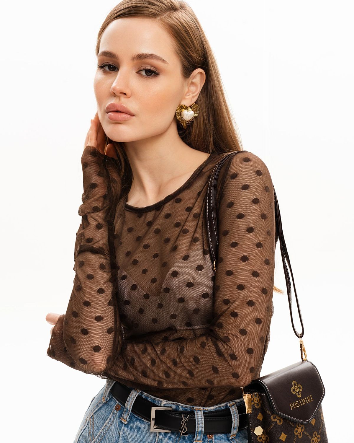 

Лонгслив женский SAHAR Art lab O458.9 коричневый 50 RU, O458.9