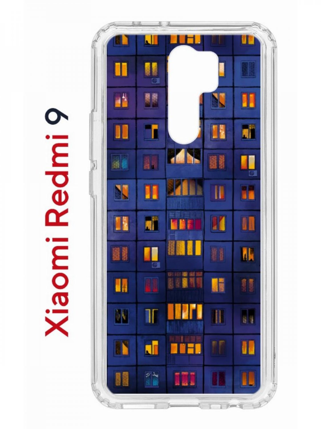 Чехол на Redmi 9 с принтом Kruche Print Ночные окна,противоударный бампер,с защитой камеры