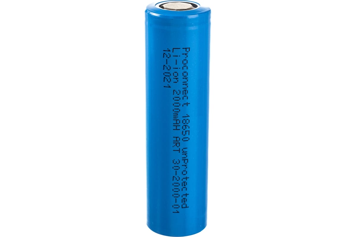 Аккумулятор 18650, unprotected, Li-ion, 2000 mAH PROCONNECT 30-2000-01