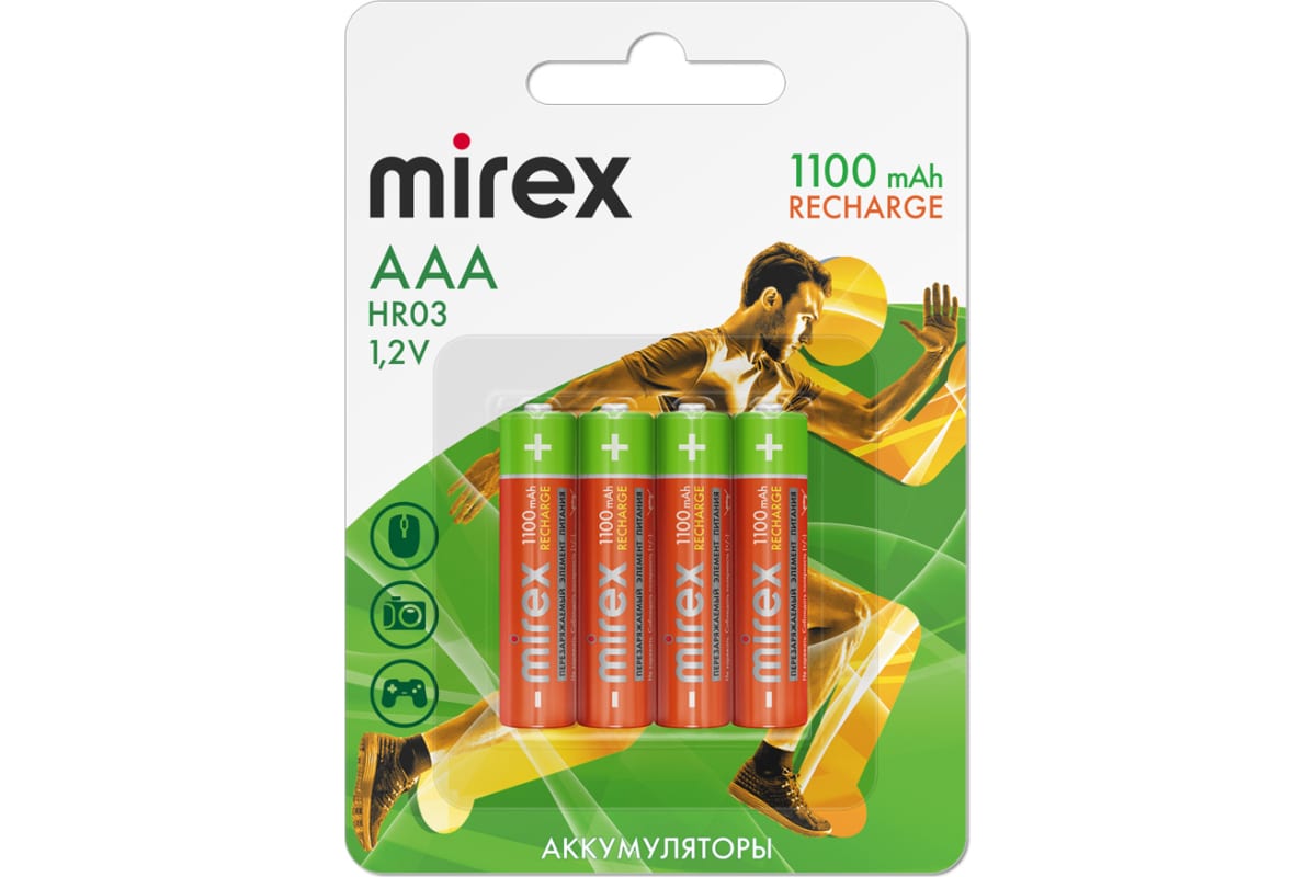 Аккумулятор Mirex Ni-MH HR03 / AAA 1100mAh 1,2V 4 шт блистер 23702-HR03-11-E4