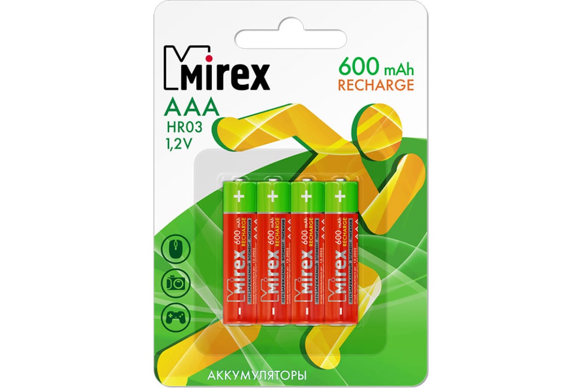 Аккумулятор Mirex, Ni-MH HR03 / AAA 600mAh 1,2V 4 шт ecopack 23702-HR03-06-E4